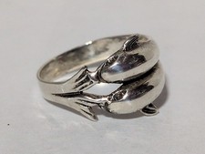 VINTAGE STERLING SILVER SIZE 9.5 DOUBLE DOLPHIN / FISH ANIMAL RING 925