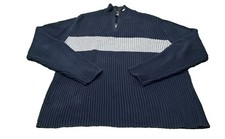 Polo Jeans Y2K Flag Logo Knit Quarter Zip Sweater Navy Gray Chest Stripe XL