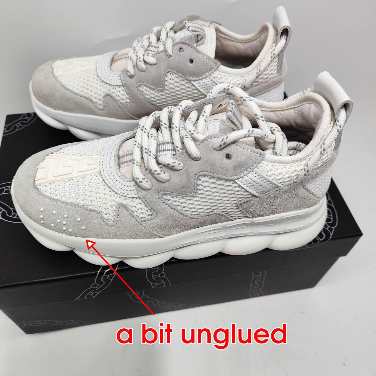 Versace Chain Reaction Sneakers, White Suede, UK 1 / EU 33, Unisex image 3