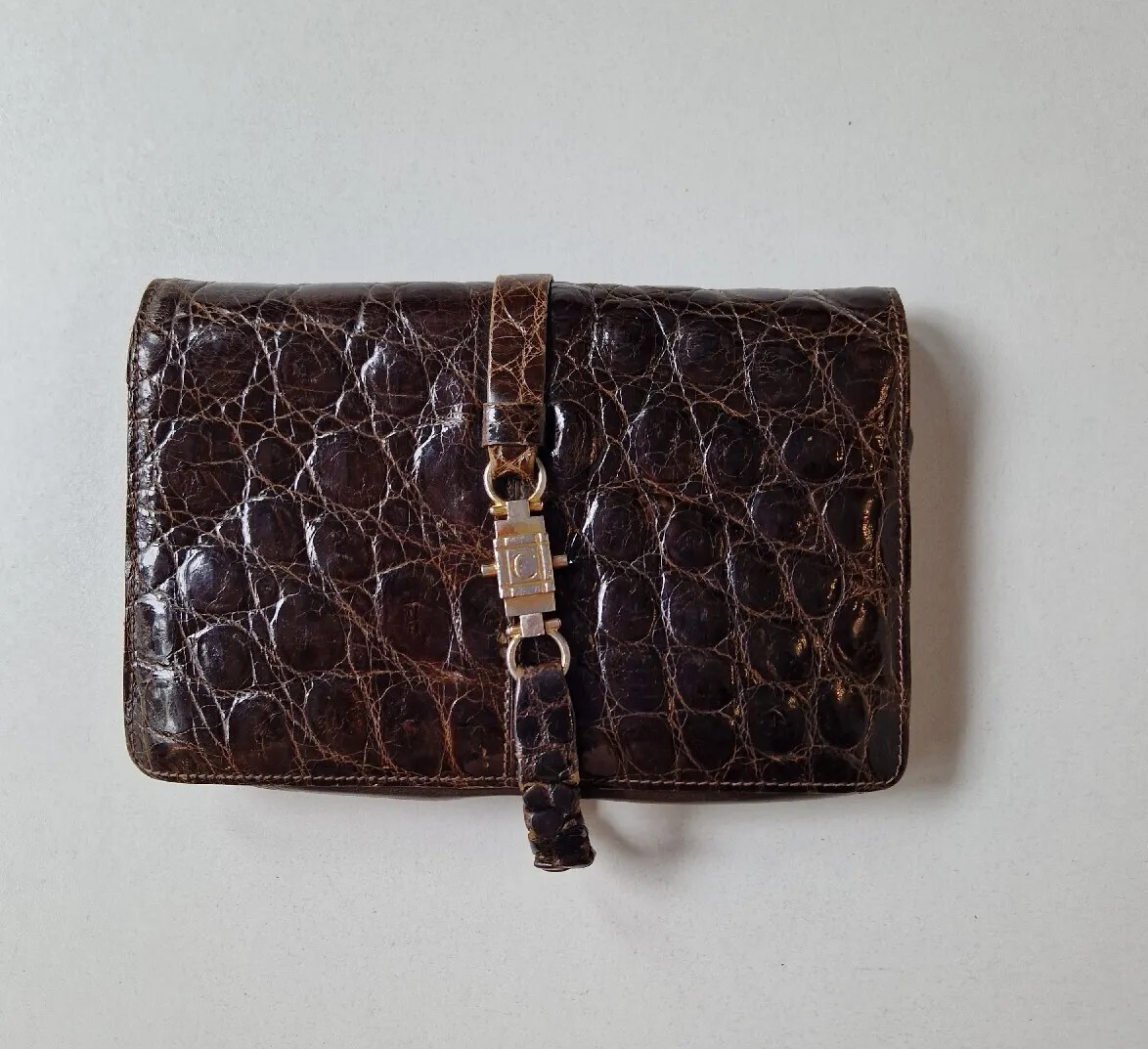 CELINE Pochette TRIO Cuir Croco Vintage/ Pouch CELINE Good
