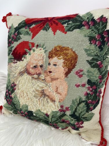 Vintage Christmas Needlepoint Santa Angel Accent Pillow Imperial Elegance 12X12 - Picture 2 of 6