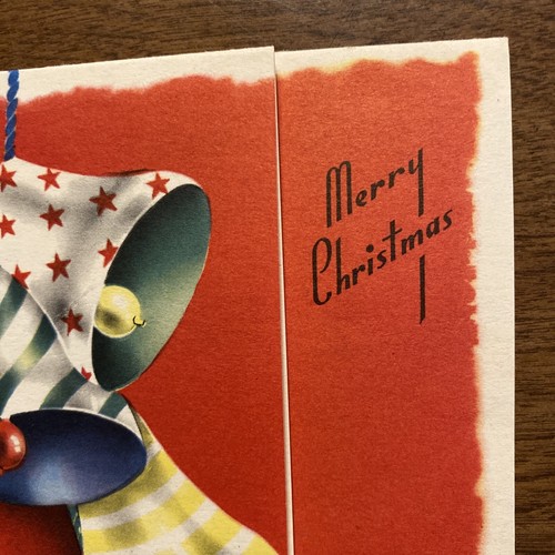 Tarjeta de felicitación de Feliz Navidad vintage de los años 40 con sobre Jingle Bells antigua P2A - Imagen 3 de 20