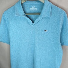 Vineyard Vines Shirt Mens Large Linen Blend Basic Beach Outdoor Blue Polo