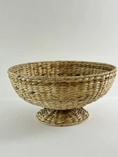 Wicker Woven Pedestal Fruit Bowl Plant Holder Storage Display Boho Large 14 1/2”