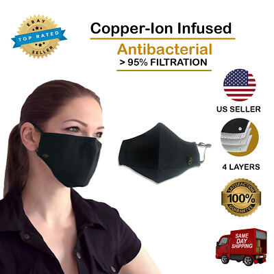 1 Pack Copper Ion Infused Face Masks - Washable, Reusable - 4 Layer Filtration