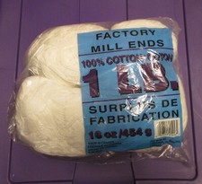 FACTORY MILL ENDS 100 COTTON 16 oz 454 g 1 Pound WHITE - NEW