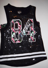 EUC JUSTICE GIRLS BLACK SEQUIN TANK "84" SIZE 8