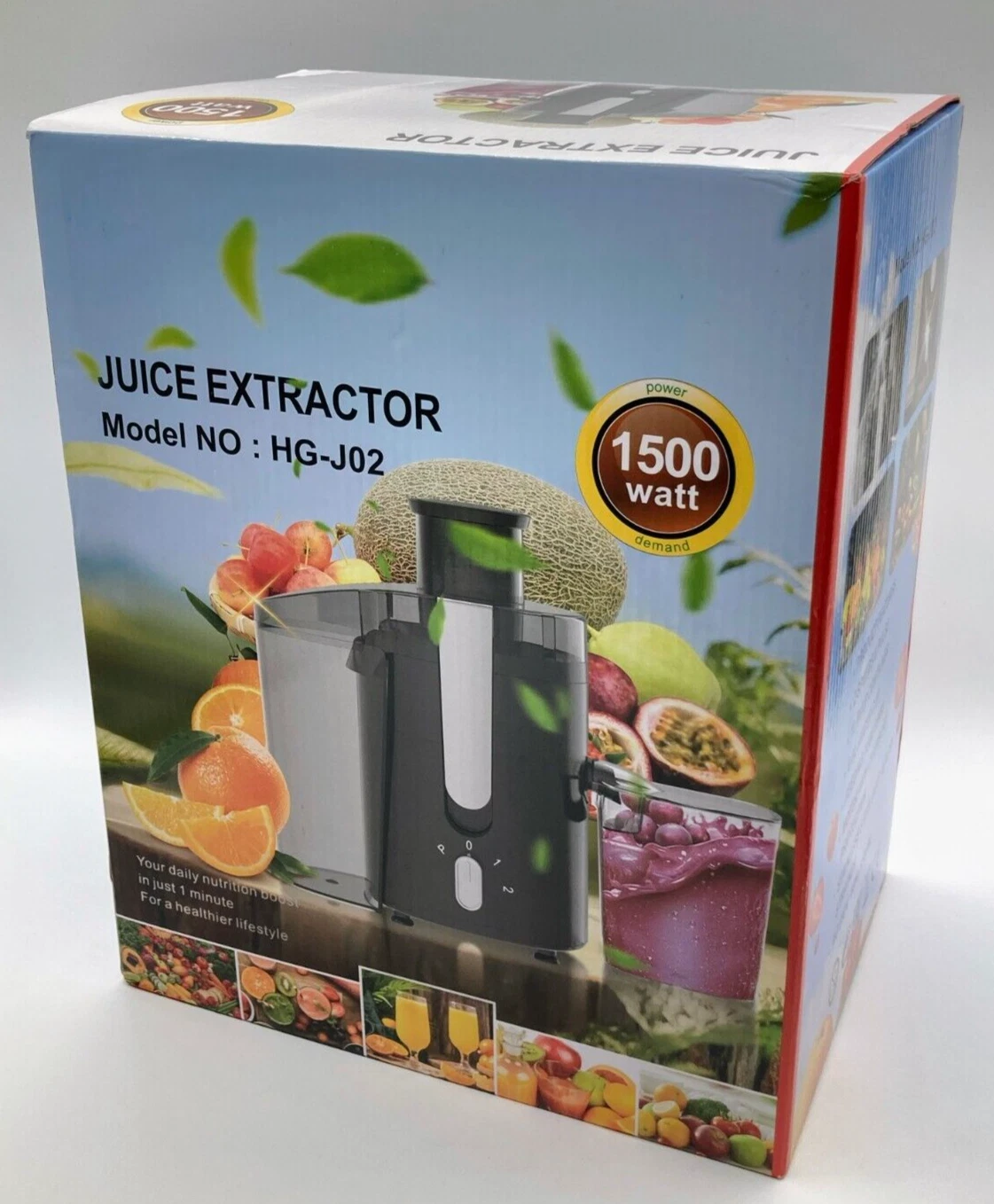 Juice Extractor HG-J02 1500W 2 Speeds+Pulse 0.6L Juice Cup 1L Pulp Container NIB