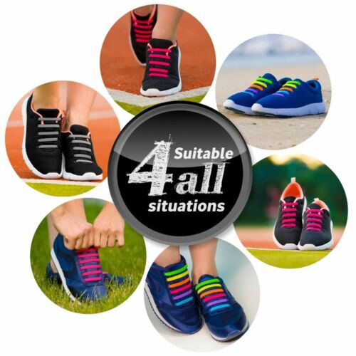 Silicone Elastic Shoelaces Rubber No Tie Shoe Lace Trainer Shoes Kids & Adult UK - Picture 9 of 63