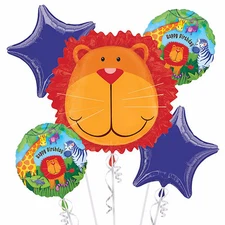 JUNGLE ANIMALS FOIL MYLAR BALLOON BOUQUET (5pc) ~ Birthday Party Supplies Helium