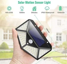 Solar 100 LED Security Light PIR Motion Sensor Outdoor IP65 ~ 3 Modes ~ 120°
