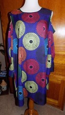 New Shein Curve Multicolor Circle Pattern Open Shoulder Ruffle Sleeve Dress 2XL