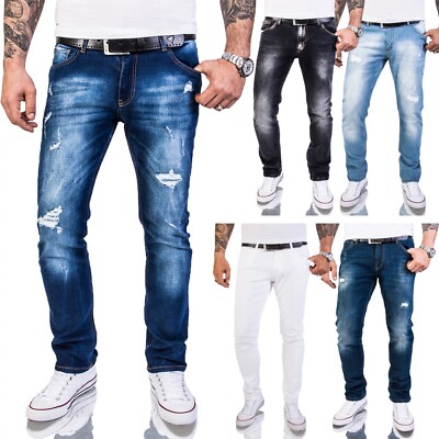 Rock Creek Herren Designer Jeans Slim Fit Hose Destroyed Look Denim W29-W40 M48
