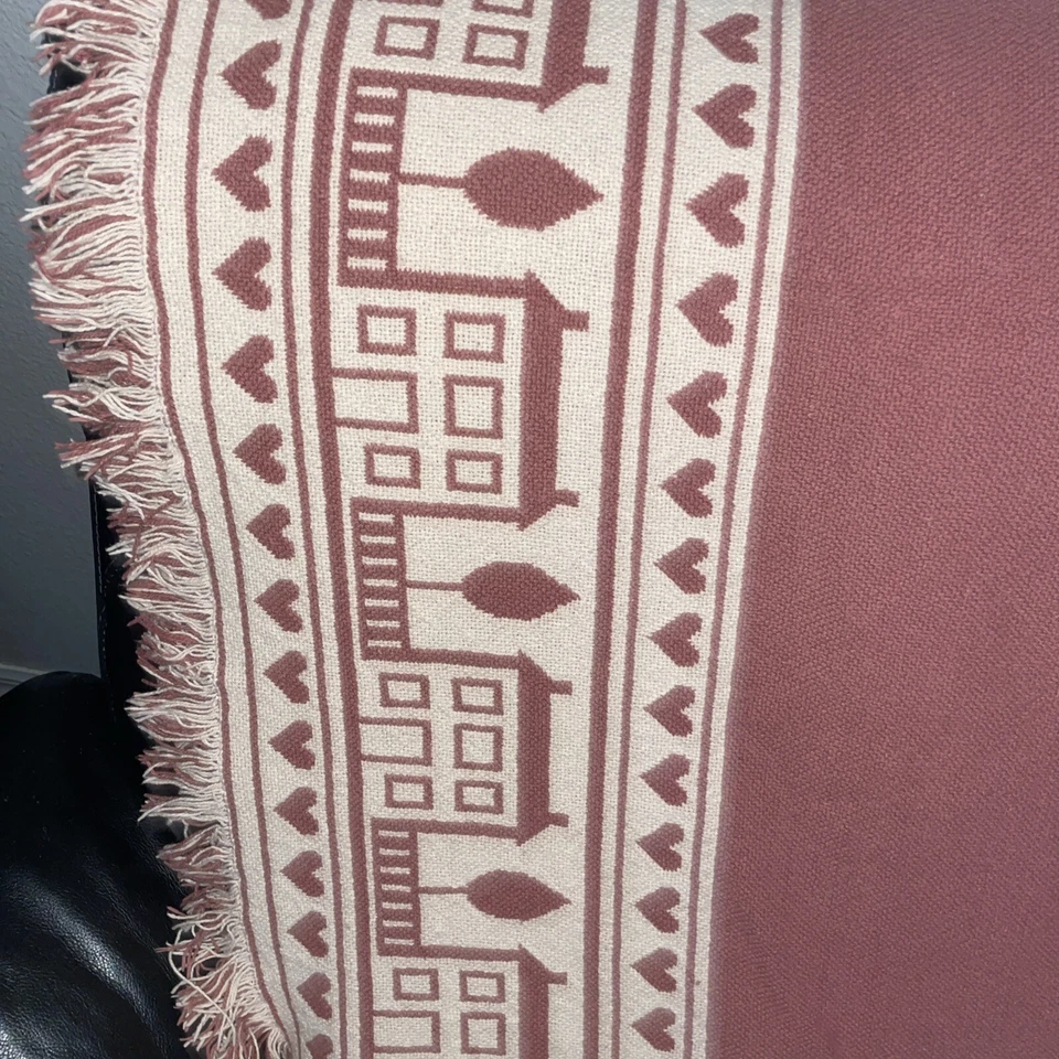 Manta tapiz tejida vintage corazón y casas Foto 3 de 4