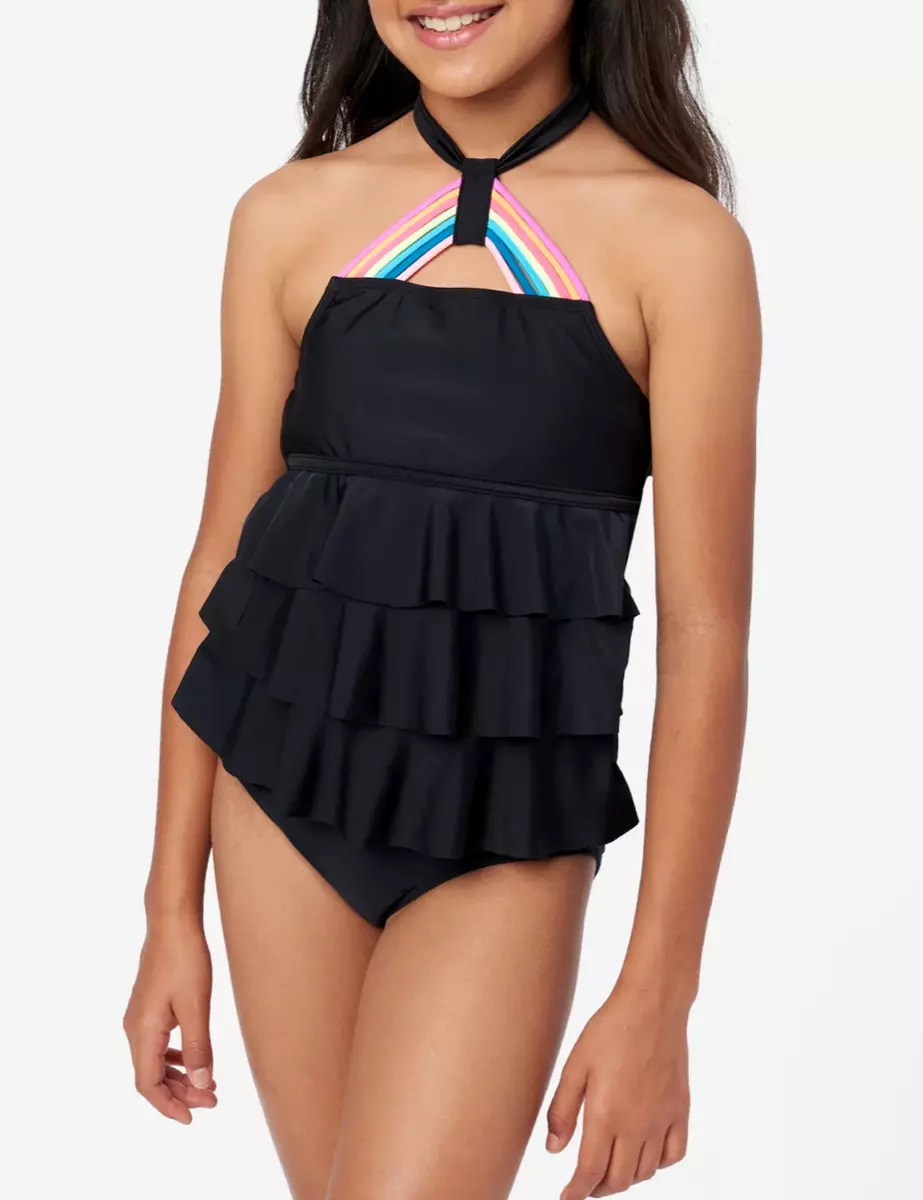 JUSTICE Girls Swimsuit Tankini Bikini Ruffle Swim PLUS SIZE 12 14 16 18 L XL NWT