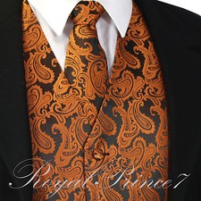Rust Orange XS to 6XL Paisley Tuxedo Suit Dress Vest Waistcoat  Neck tie Prom