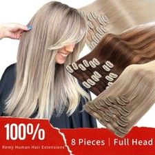 CLEARANCE Clip In 100 Remy Real Human Hair Extensions 8PCS Full Head Lowlights