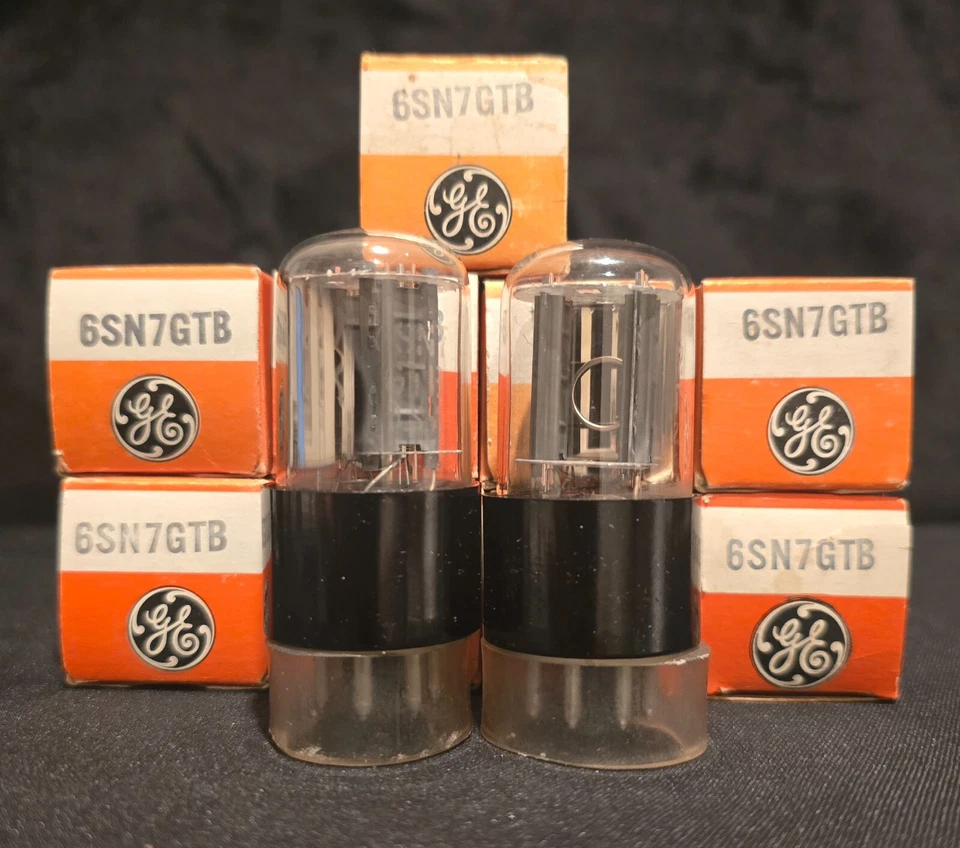 GE 6SN7 GTB AÑOS 60 ETIQUETA BLANCA CROMO LADO HALO ALTO NEGRO BASE JUEGO A JUEGO NUEVO EN CAJA Foto 3 de 4