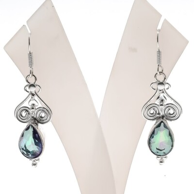 Mystic Topaz Gemstone Handmade 925 Sterling silver Earring Size 2''