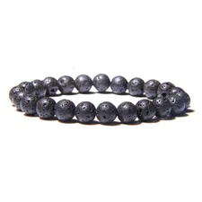 Zense - Men's adjustable bracelet black beads in volcanic lava ZB0341