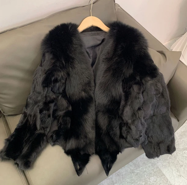 VETEMENTS 100% vero cappotto di pelliccia volpe taglia personalizzata abbigliamento donna giacca di pelliccia nera avvolgente