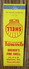 DREHER'S SHELL GAS STATION 1960s MATCHBOOK MATCHCOVER: KENOSHA, WISCONSIN -E20