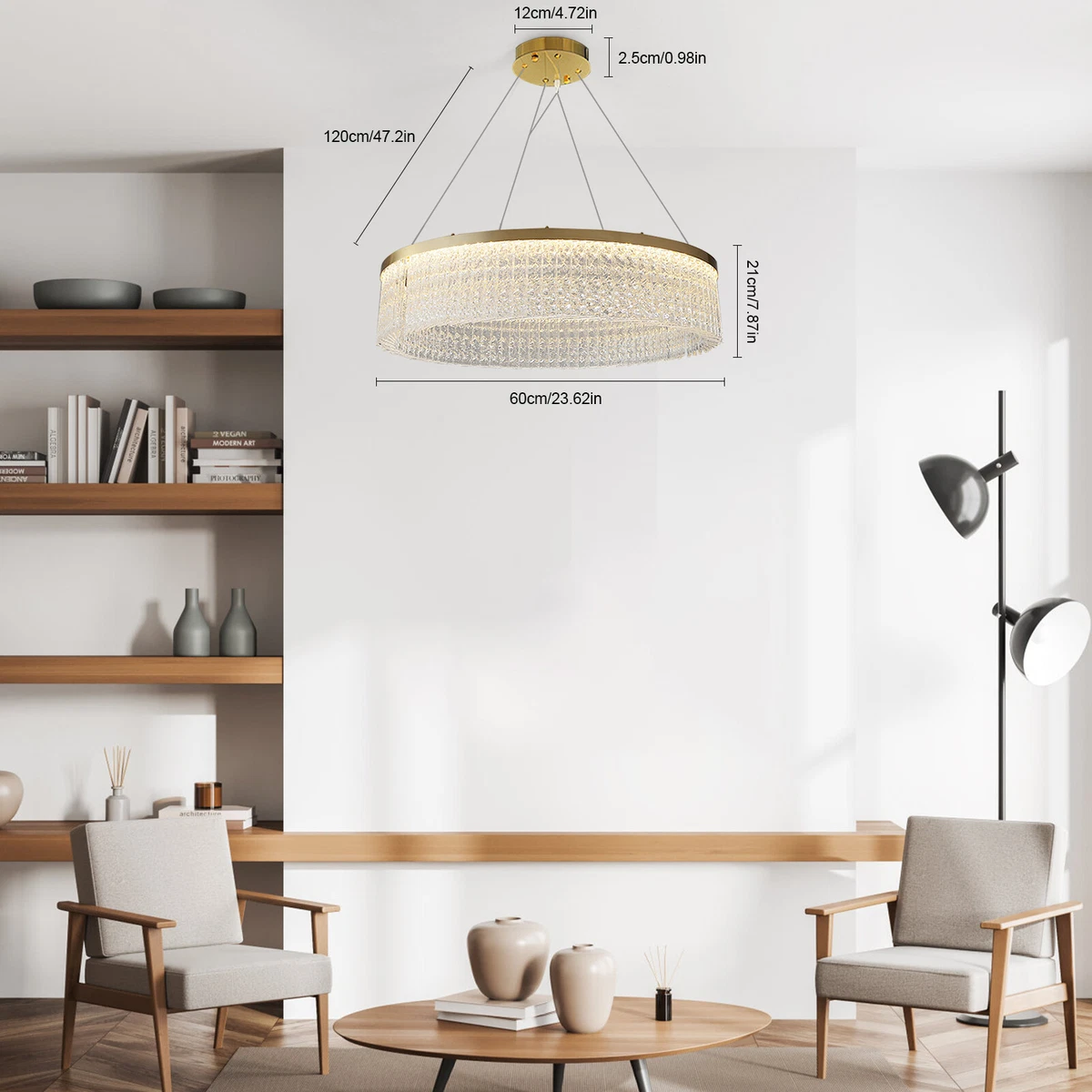 Modern Chandelier Round Gold LED Hanging Pendant Light Fixture for Dining Room