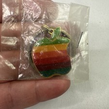 Vintage Apple Computer Multicolor Rainbow Keychain Sealed 1980  s NIP