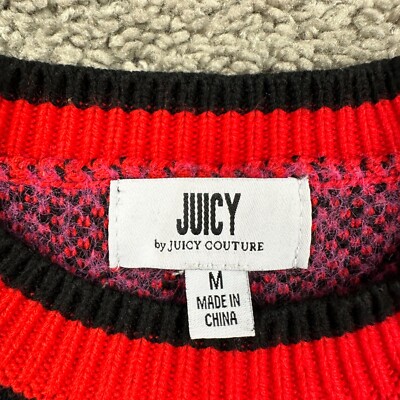 Juicy Couture Sweater Womens Medium Black Pink Fair Isle Acrylic