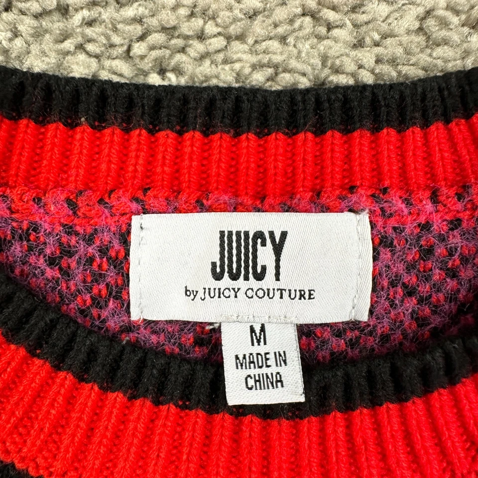 Suéter Juicy Couture Mujer Mediano Negro Rosa Fair Isle Mezcla Acrílica Pullover Foto 4 de 4