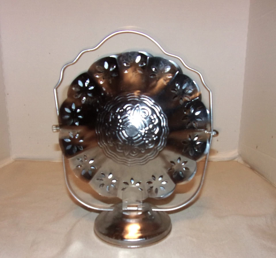 Chrome Plated Pierced Metal Folding Floral Desert Trays w/Carrying Handle on It - Image 2 of 4
