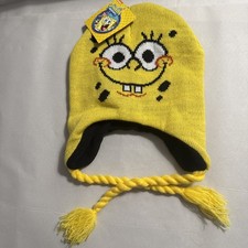 Nickelodeon SpongeBob Unisex Knit Hat with Braided Tassles One Size NWT