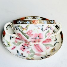 Ancienne tasse à thé et soucoupe Famille chinoise rose, peinte à la main, Jingdezhen