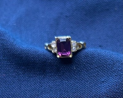 Ring 5 3/4 Inc Features Purple Emerald Gold Plated 4 Rhinestones Patina