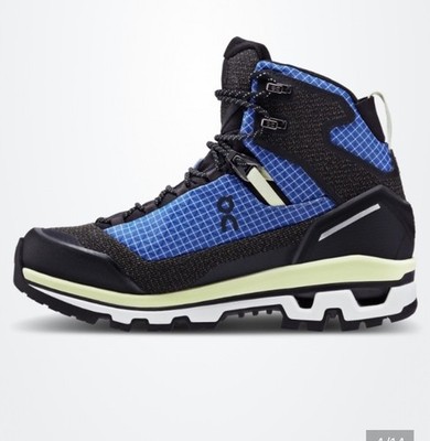 On Cloudalpine Waterproof Women s Blue/Black Leather Hiking Ankle Boots 5