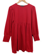 Dorothy Perkins Long Sleeve Smock Mini Dress - Berry Red, Size 14