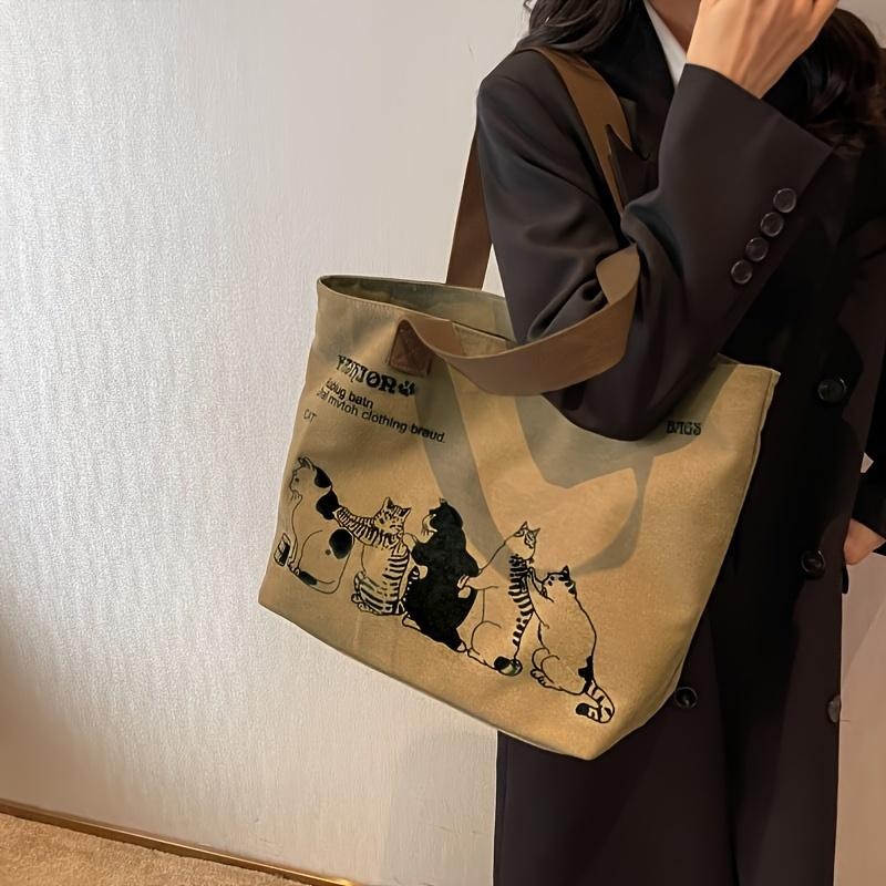 Women's Canvas Tote Bag Fashionable Spacious Durable Shoulder Bag with Zipper