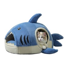 Cat Nest Cartoon Pet Calming Bed Soft Warm Cat Nest House S/ M Shark Shaped Bed