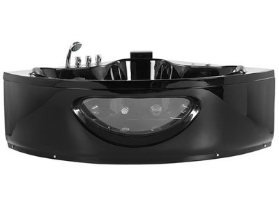Whirlwanne Eckbadewanne Spa schwarz große Doppelwanne mit Massage LED 140cm Toco