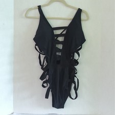 Strappy One Piece Swimsuit Back Zip Adjustable Straps Padded Size M