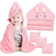 4 PCS Hooded Baby Towels, Absorbent Baby Bath Towel, Soft Baby Towels and 3