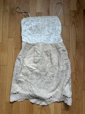 Vanessa Virginia Lace Sheath Dress Ivory Beige Strappy Sleeveless US 4