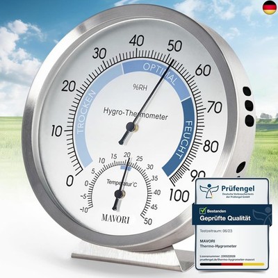   2in1 Hygrometer innen analog und Thermometer analog innen aus Edelstahl - Ther