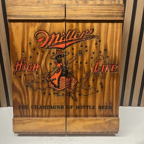 VINTAGE MILLER HIGH LIFE BEER WOODEN WALL HANGING CRATE CABINET DISPLAY CASE BOX