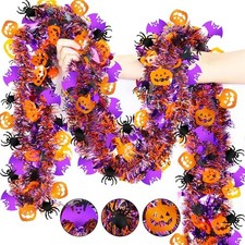 50FT Halloween Tinsel Garland with Orange Pumpkin Black Pumpkin  Spider  Bat