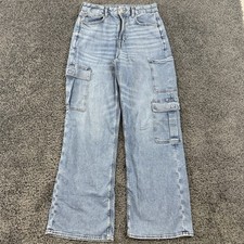 American Eagle Jeans Womens 8 Long Curvy Super High-Rise Baggy Wide Leg Cargo