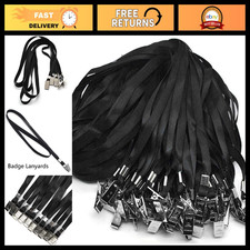 100 Pack Black Nylon Flat Lanyards with Bulldog Clip for ID Badges  Name Tags