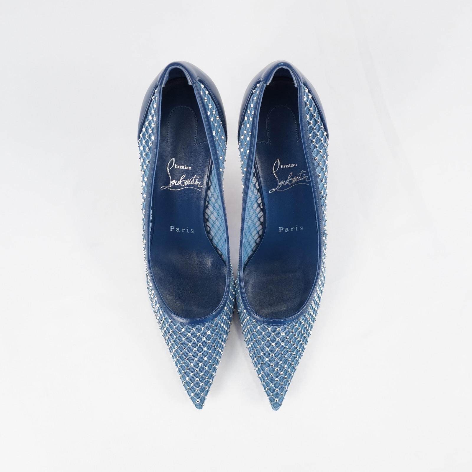 Christian Louboutin Apostropha Crystal Mesh Pumps In Blue - Women's Size EU 37.5