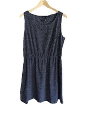 Mango MNG Casual Polka Dot Elastic Waist Button Back Mini Dress Black White Sz 8