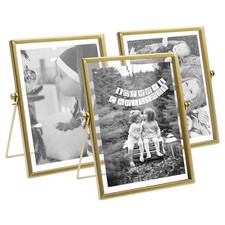 Metal Picture Frames, Set of 3 Ornate Minimal Floating Edge Clear Glass Table...